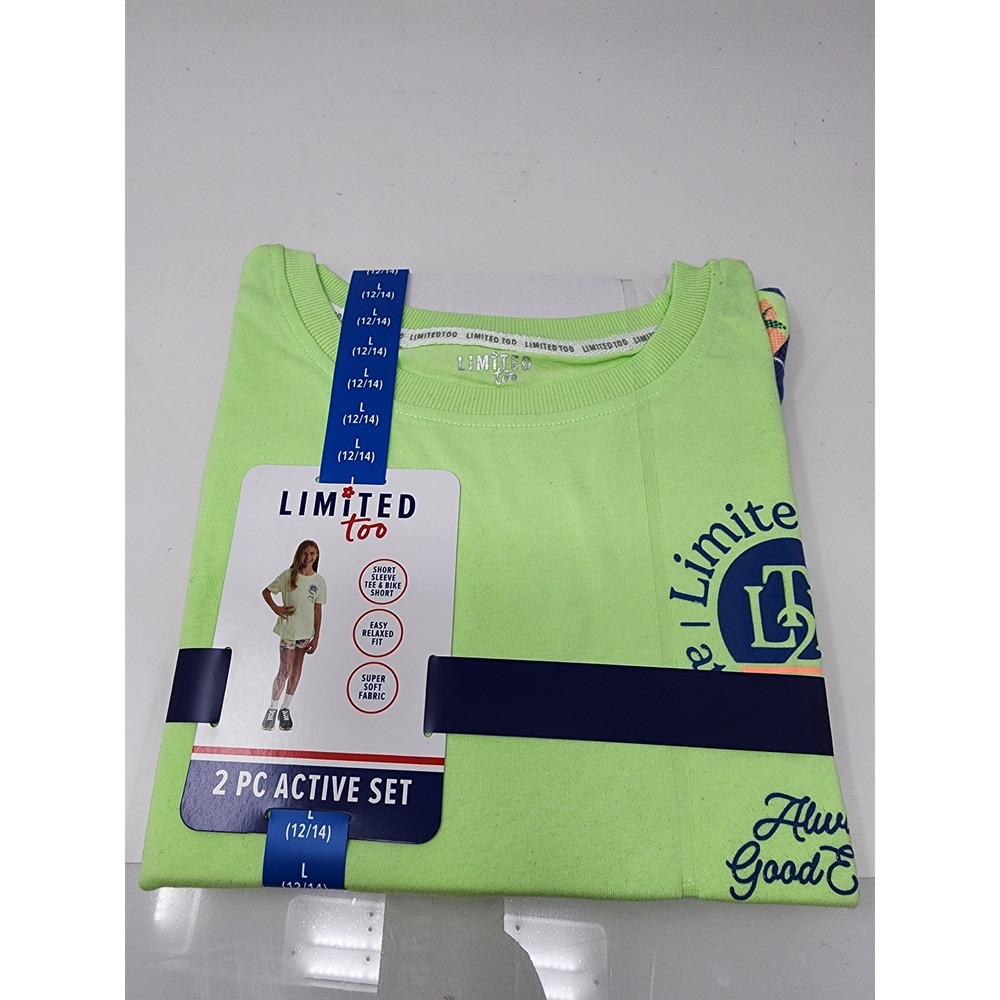 Limited Too Girls Active Set Shorts Lime Cotton Blend Casual Size Large 12/14
